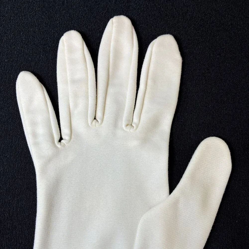 1950s Kingsley Embroidered Ivory Evening Gloves Sz 7.5 W Germany Coquette Formal